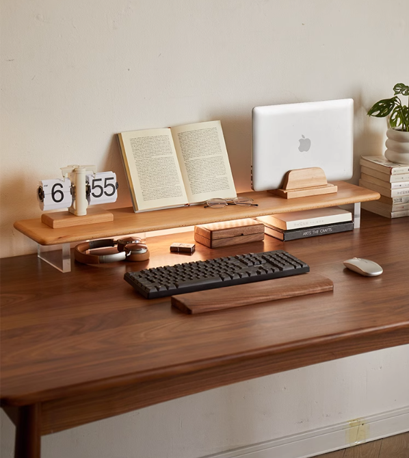 beech desk shelf with acrylic stand