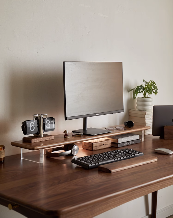 FAS-grade walnut desk shelf with acrylic stand