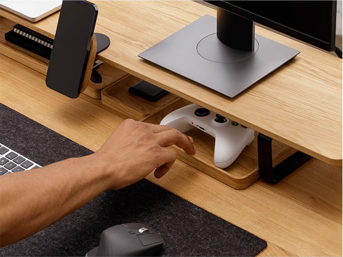 red oak desk tray storage