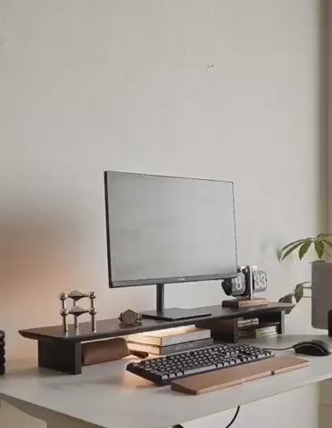 black desk shelf setup